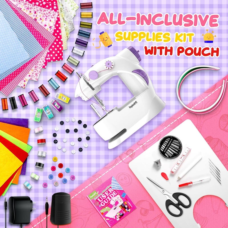 Royalsellpro Mini Sewing Machine with 123 Pcs Sewing Kit for Beginners, Dual Speed Portable Sewing Machine with Light and Finger Guard Suitable for Household, Travel (Purple) - Image 3